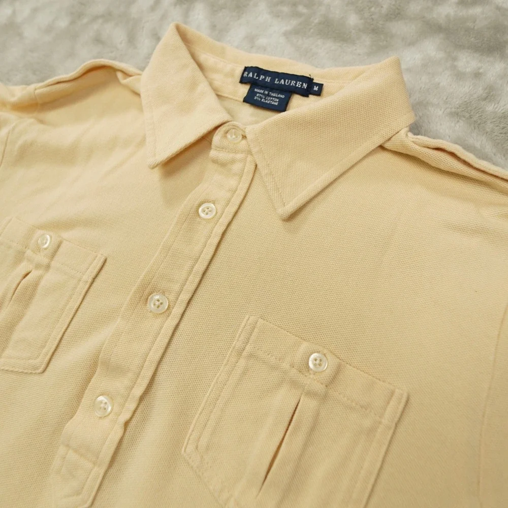 Ralph Lauren Polo Shirt Women's Medium Beige Slim Fit Safari Utility